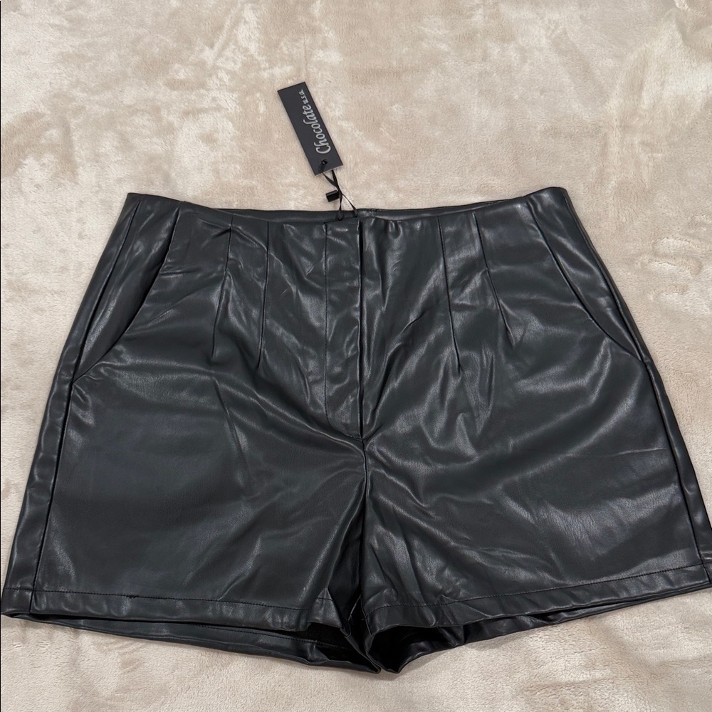 Chicwish High Waist Black Leather Shorts